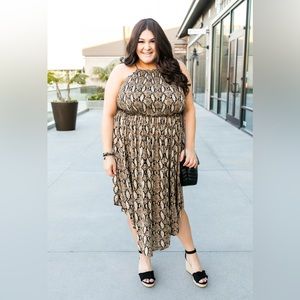 Snakeskin Print Halter Dress